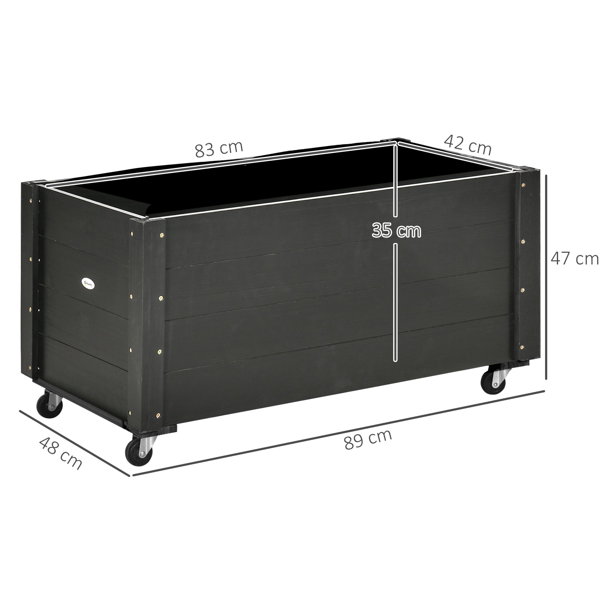 Outsunny Jardinera De Madera Con Ruedas Agujeros De Drenaje 89x48x47 Cm Negro_2