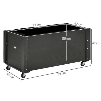 Outsunny Jardinera De Madera Con Ruedas Agujeros De Drenaje 89x48x47 Cm Negro_2