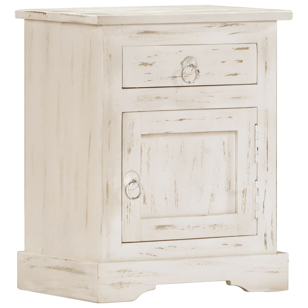 Mesita De Noche De Madera Maciza De Mango Blanca 40x30x50 Cm_0