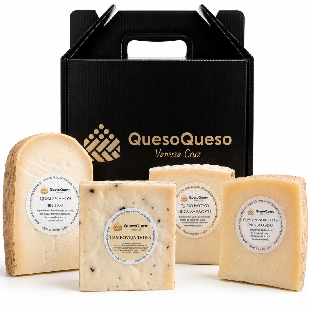 Quesoqueso® Caja De Quesos | Queso Manchego, Payoyo, Mahon Y Castellano Con Trufa | Regalo Pareja díselo Con Quesos_0