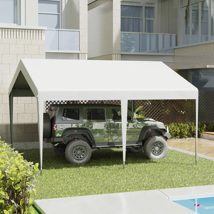 Outsunny Carpa Garaje Para Coche 4x4m Gazebo De Jardín Con Accesorios Blanco_1