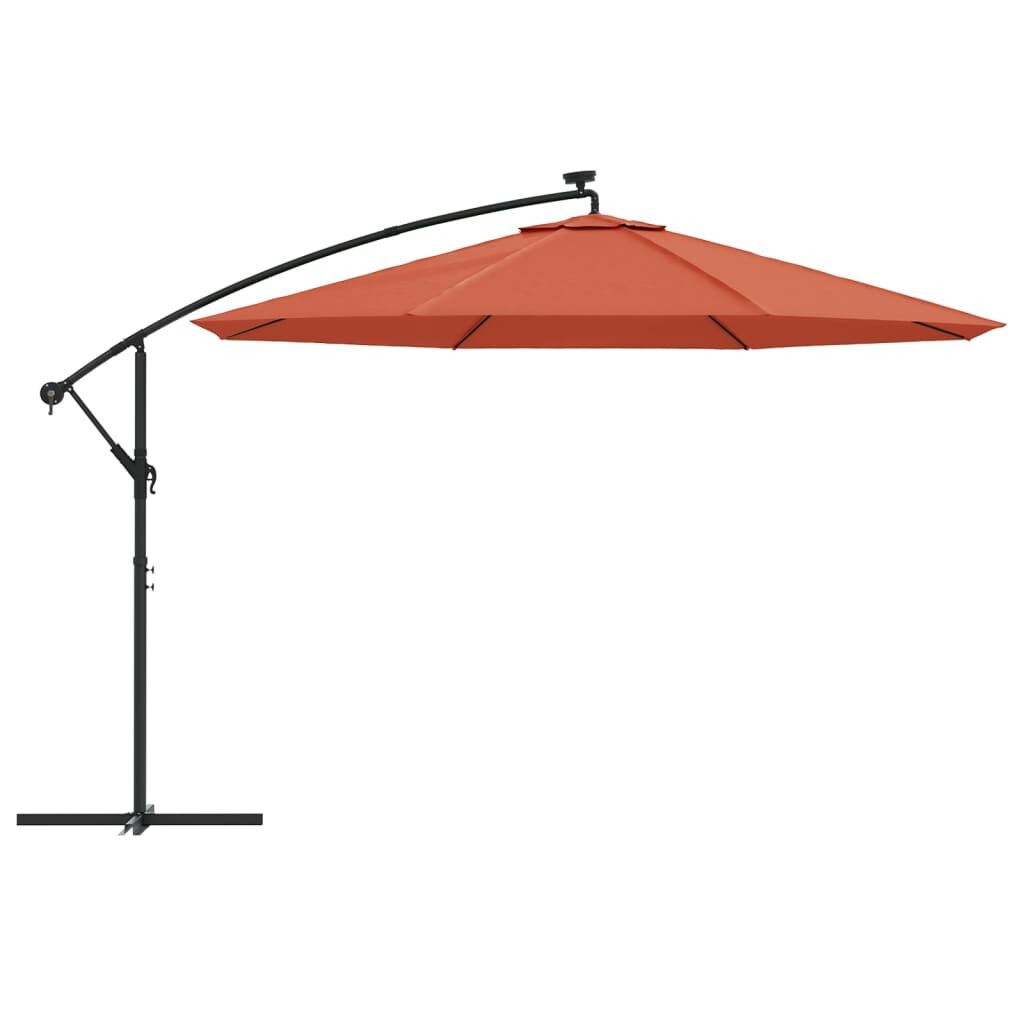 Vidaxl Sombrilla De Jardín Voladiza Con Luces Led Terracota 350 Cm_3