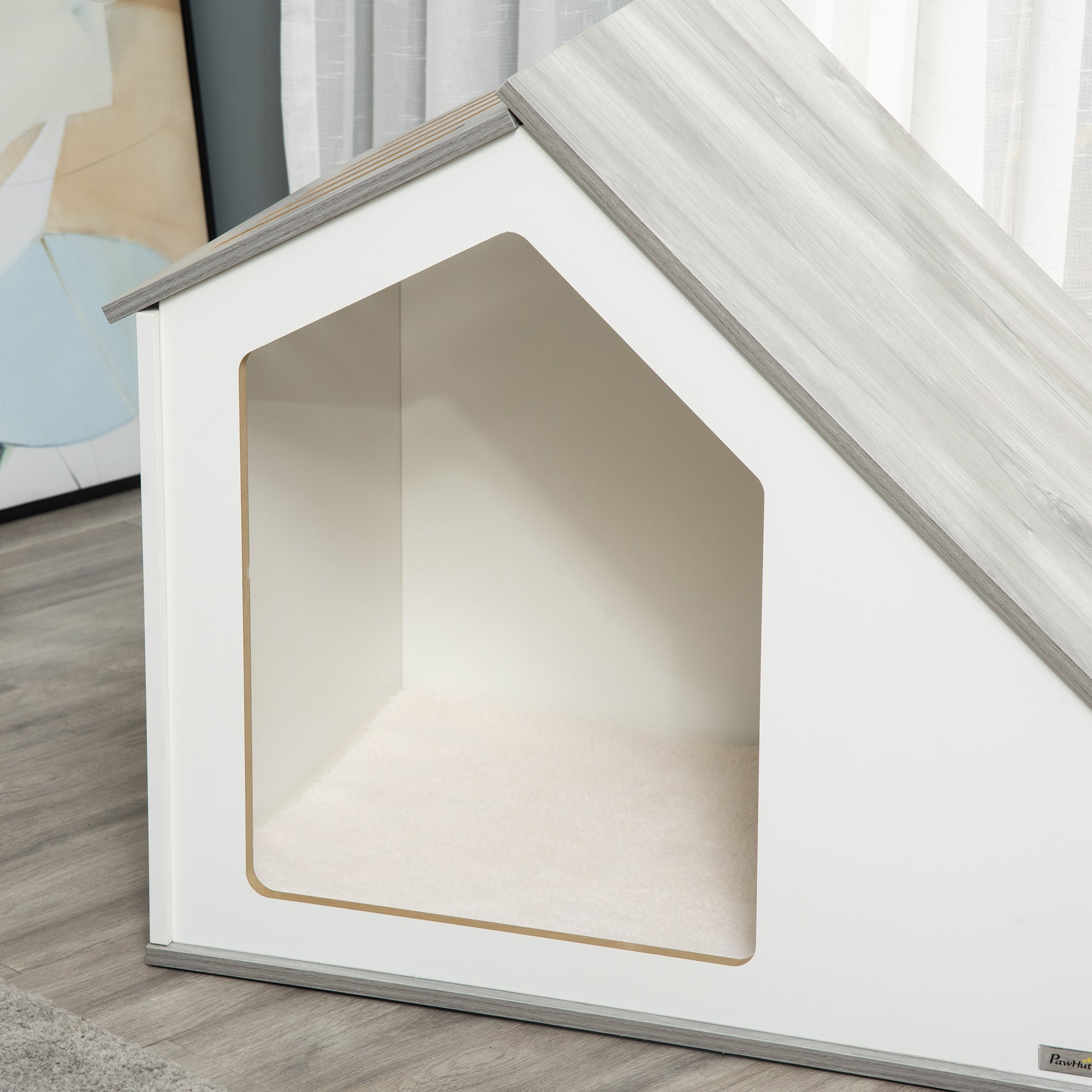 Pawhut Caseta De Madera Para Perros Interior Cojín Lavable 84,5x54,5x75cm Blanco_4