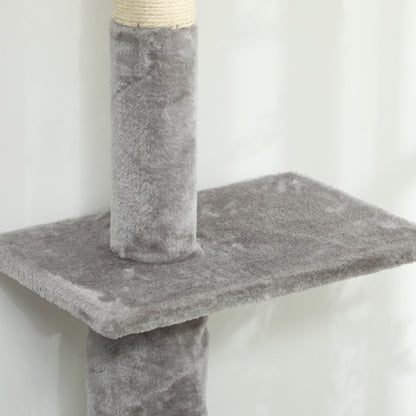 Pawhut Árbol Para Gatos De Suelo A Techo 225-275 Cm Con Plataformas Gris Claro_4