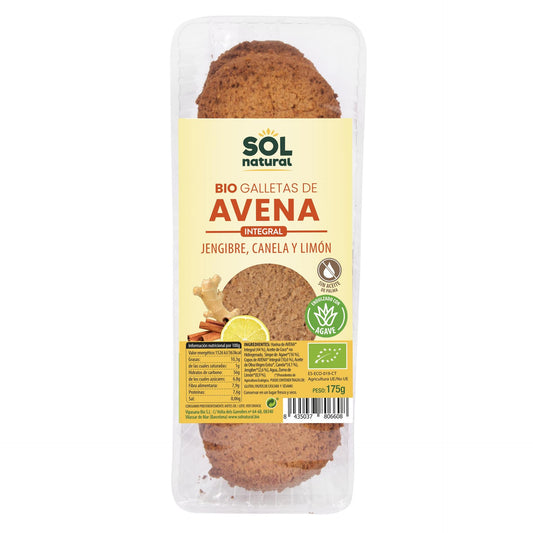 Bolachas de aveia biológica Sol Natural com gengibre, canela e limão 175g