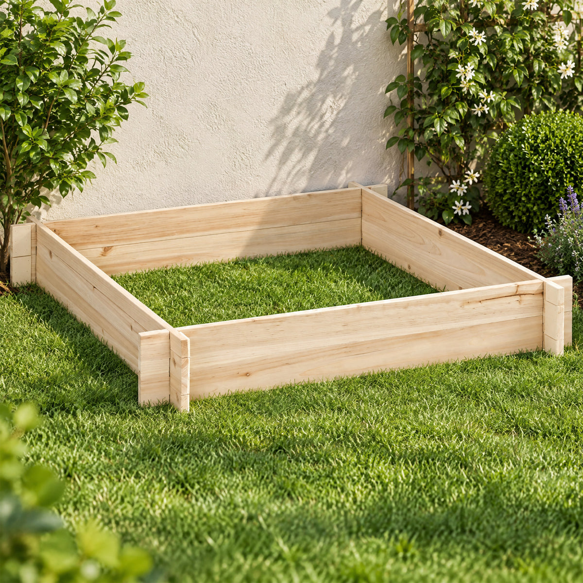 Outsunny Arriate De Madera De Jardín Suelo De Huerto Urbano 100x100x16cm Natural_1
