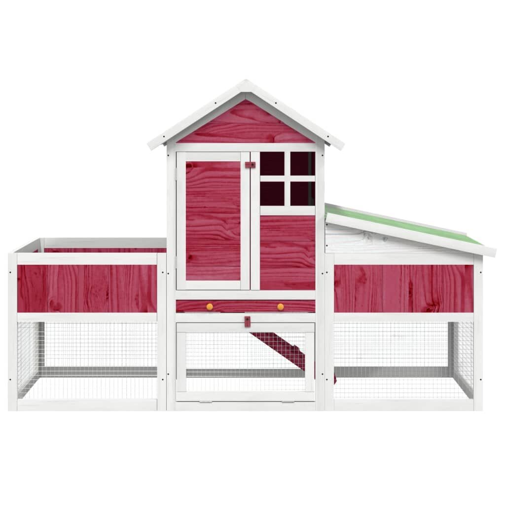 Vidaxl Conejera De Madera Maciza De Pino Roja 170x63x113 Cm_3