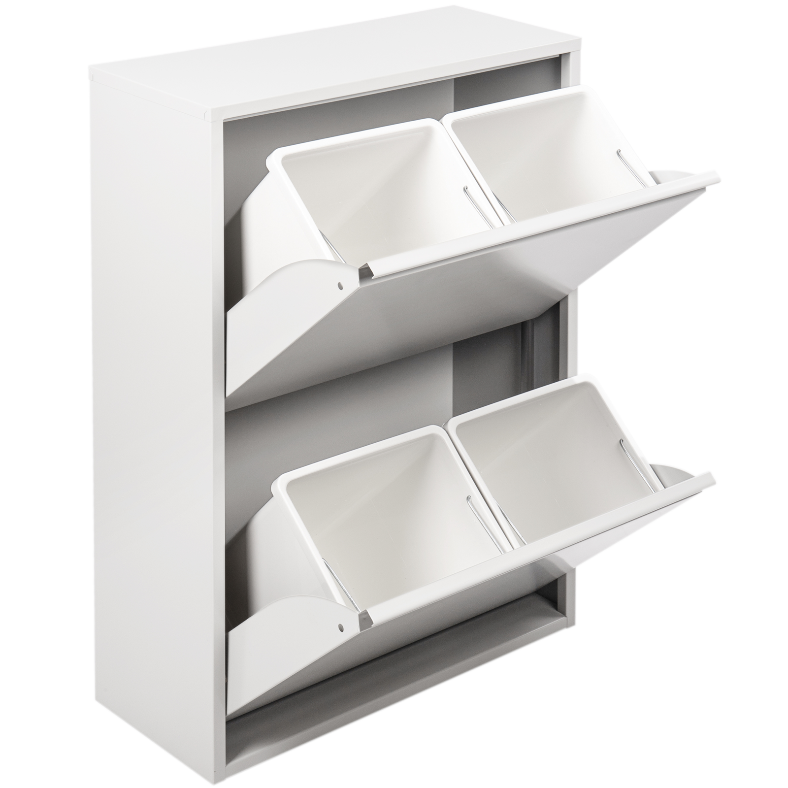 Cubo De Basura Metálico Con 4 Compartimentos Blanco Para Reciclaje_0