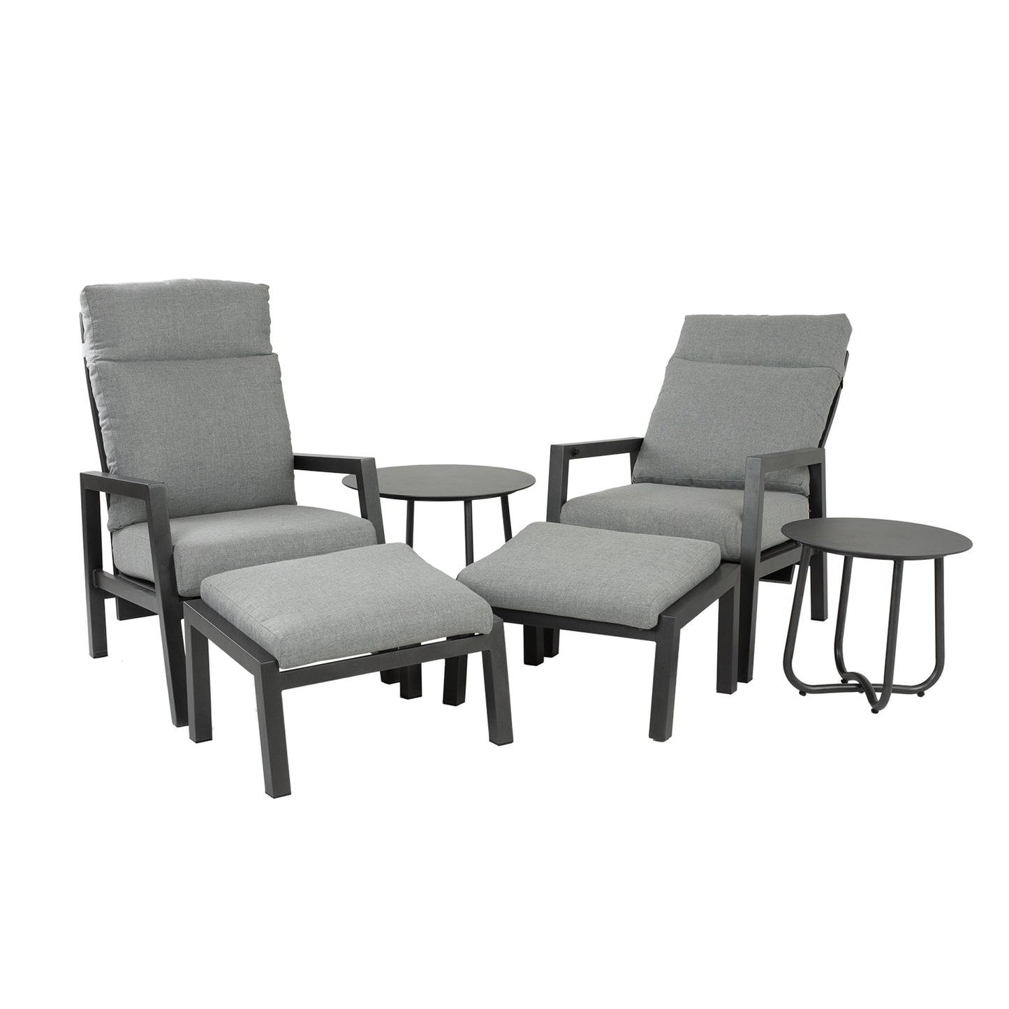 Conjunto Relax Reclinables, Para Jardín, Aluminio, Color Antracita, Reposapies:47x60 X38 Alto,sillón:72x59x112 Cm Alto,mesa:60x51cm Alto_0