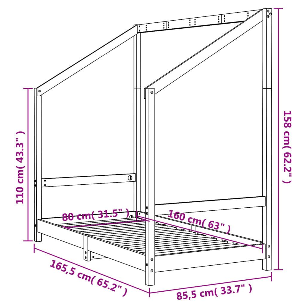 Vidaxl Estructura De Cama Para Niños Madera Maciza De Pino 80x160 Cm_2