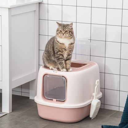 Pawhut Arenero Gatos Con Puerta Bandeja Extraíble Y Pala 40x53,5x37,5 Cm Rosa_1