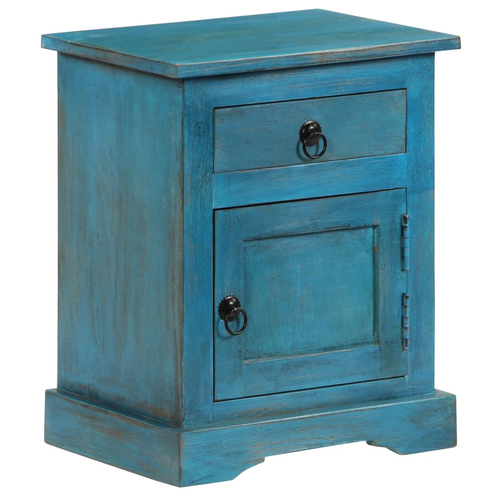 Mesita De Noche De Madera Maciza De Mango Azul 40x30x50 Cm_1