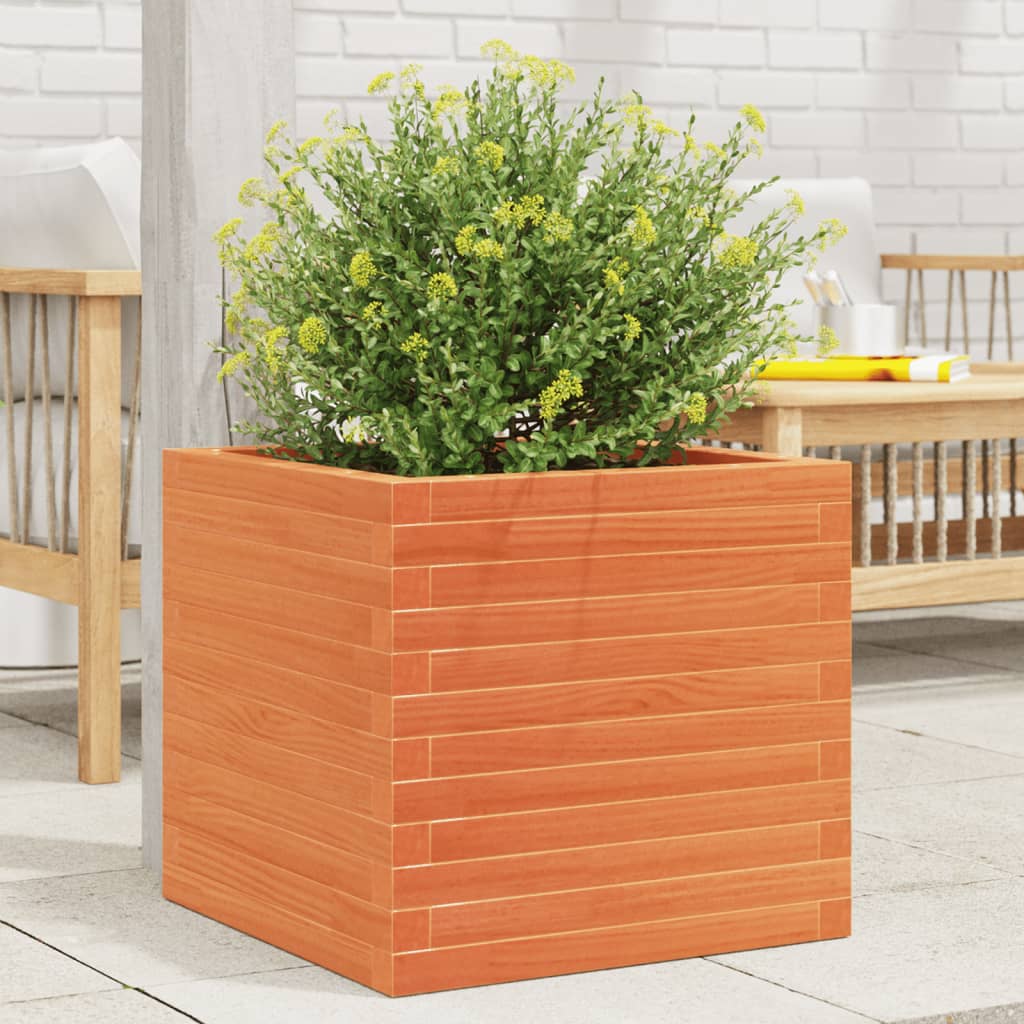 Jardinera Exterior Madera Maciza Pino Marrón Cera 50x50x46 Cm_1