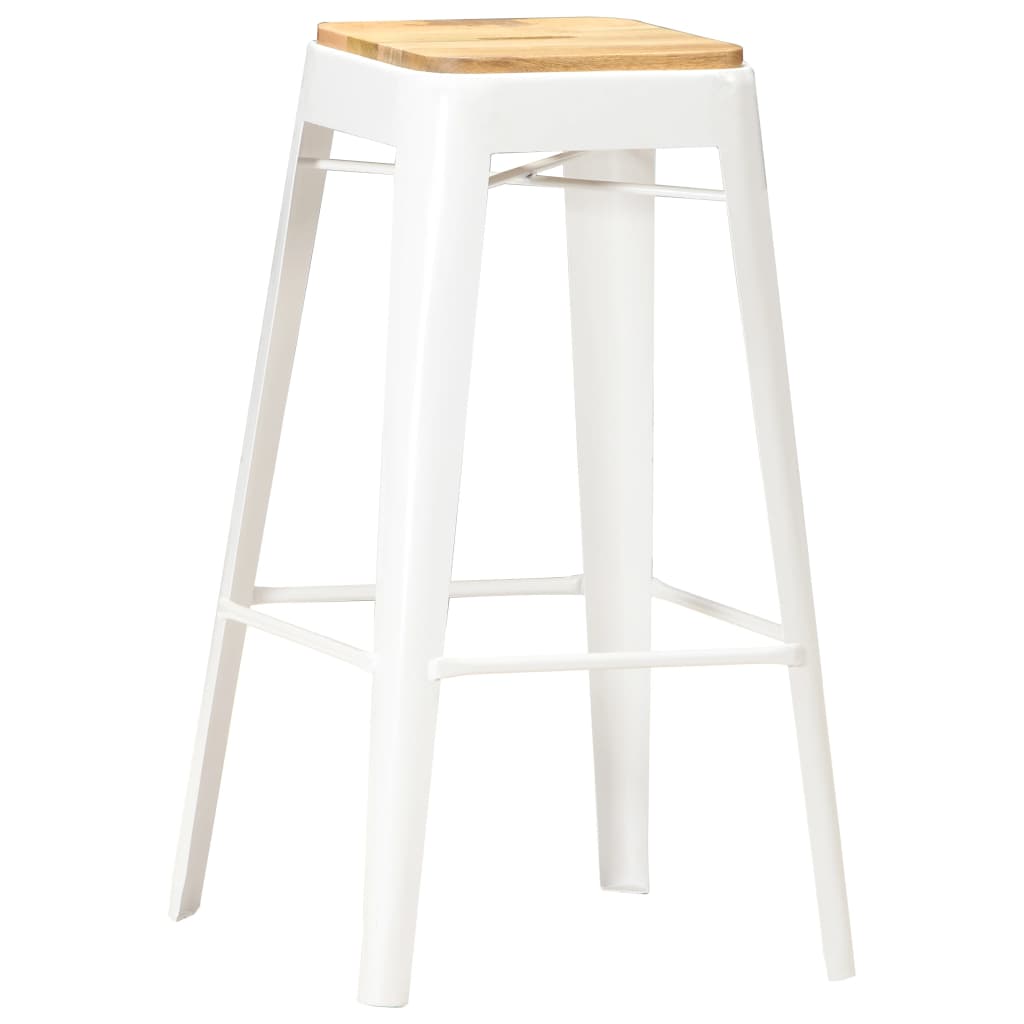Taburetes De Cocina 4 Unidades Madera Maciza De Mango Blanco_0