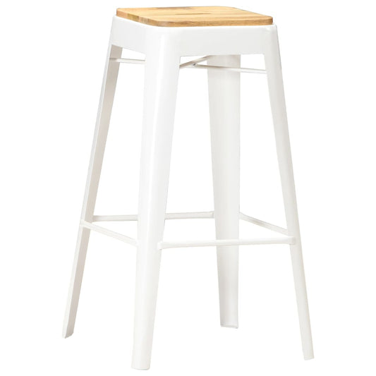 Taburetes De Cocina 4 Unidades Madera Maciza De Mango Blanco_0