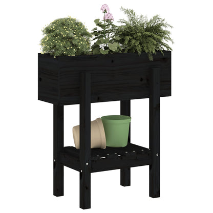 Jardinera Madera Maciza De Pino Negro 62x30x69 Cm_2