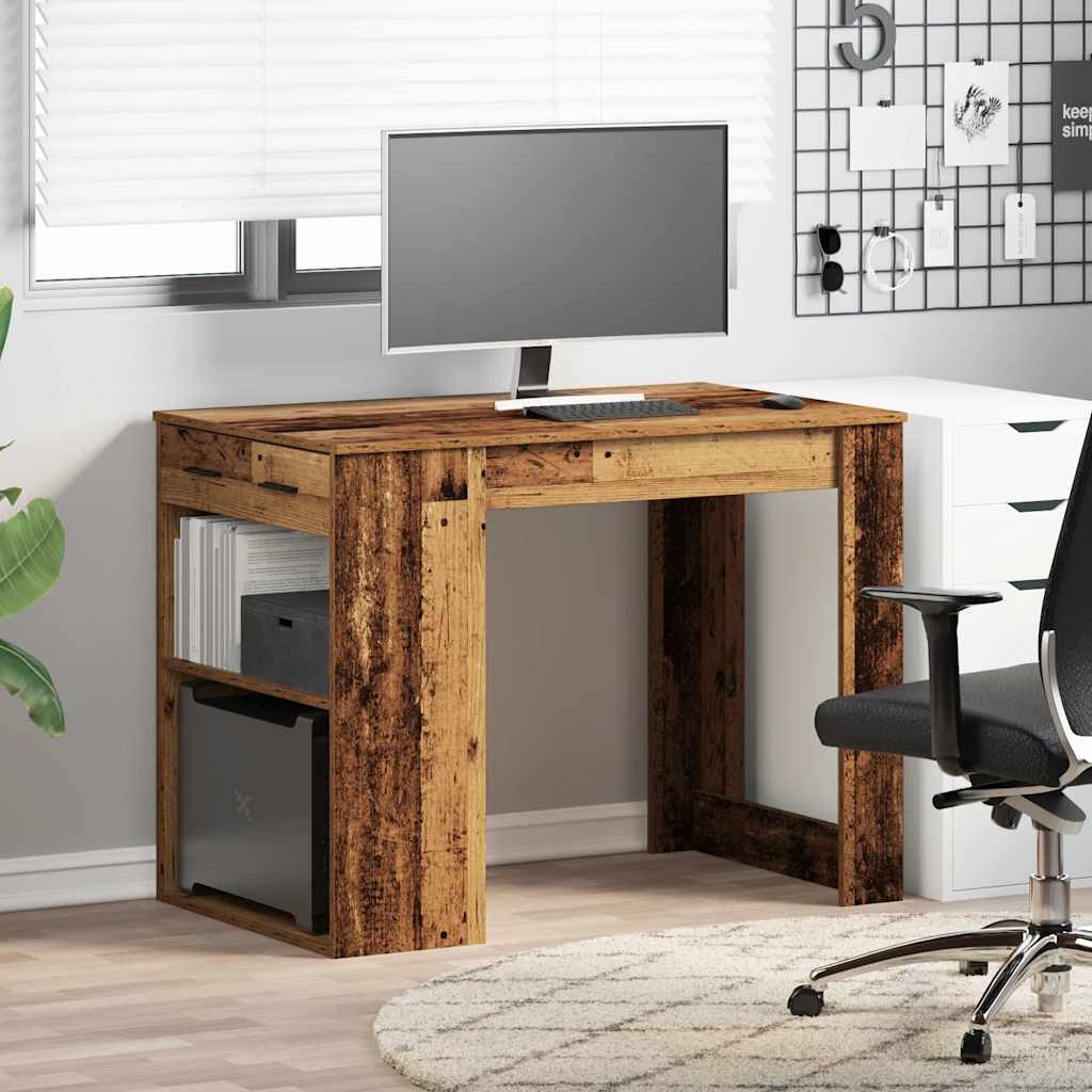 Escritorio Con Cajón Estante Madera Contrachapada Madera Vieja_1