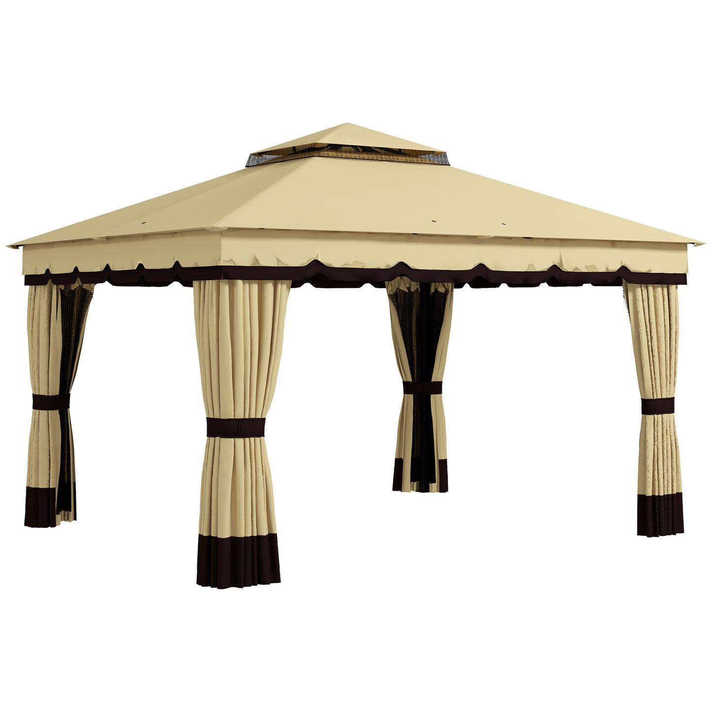 Outsunny Cenador De Jardín 370x300x275 Cm Con 4 Paredes Laterales Beige_0
