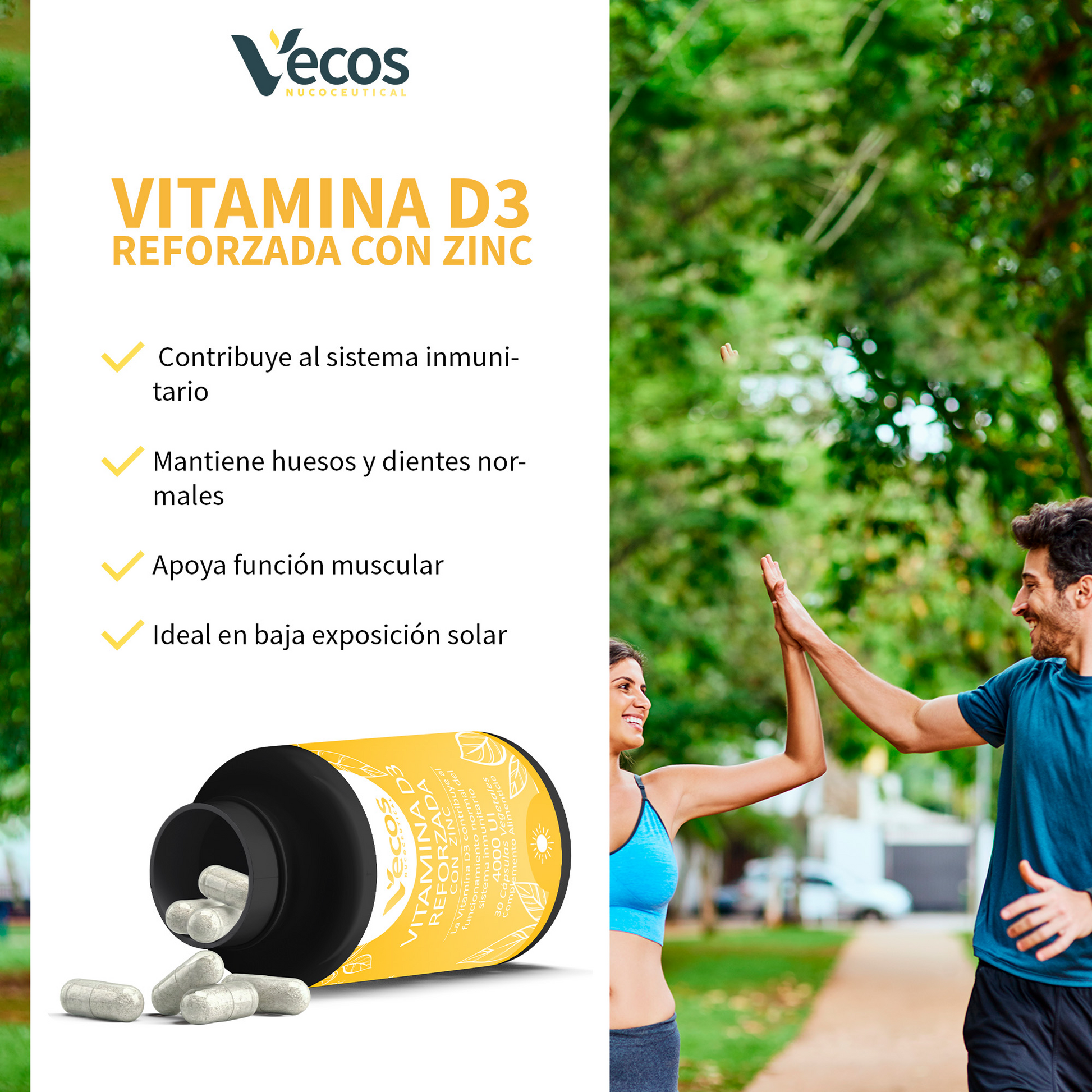 Vitamina D3 100 Μg + Zinc Vecos 30 Cápsulas | Sistema Inmunitario Y Huesos_3