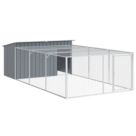 Caseta Para Perro Con Corral Antracita 197x396x110 Cm Acero Galvanizado_0