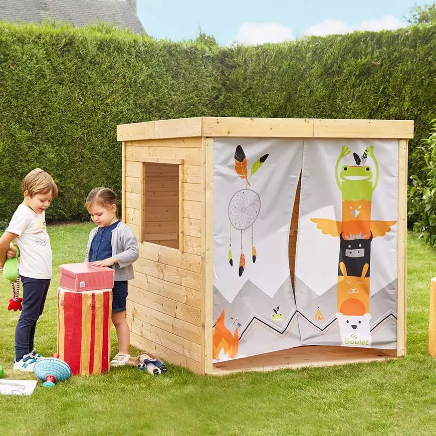 Casa de brincar infantil de madeira Soulet indiana com cortina