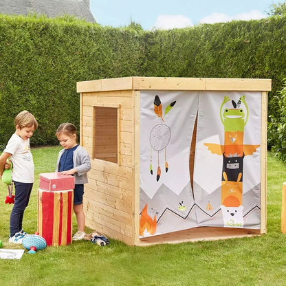 Casa de brincar infantil de madeira Soulet indiana com cortina