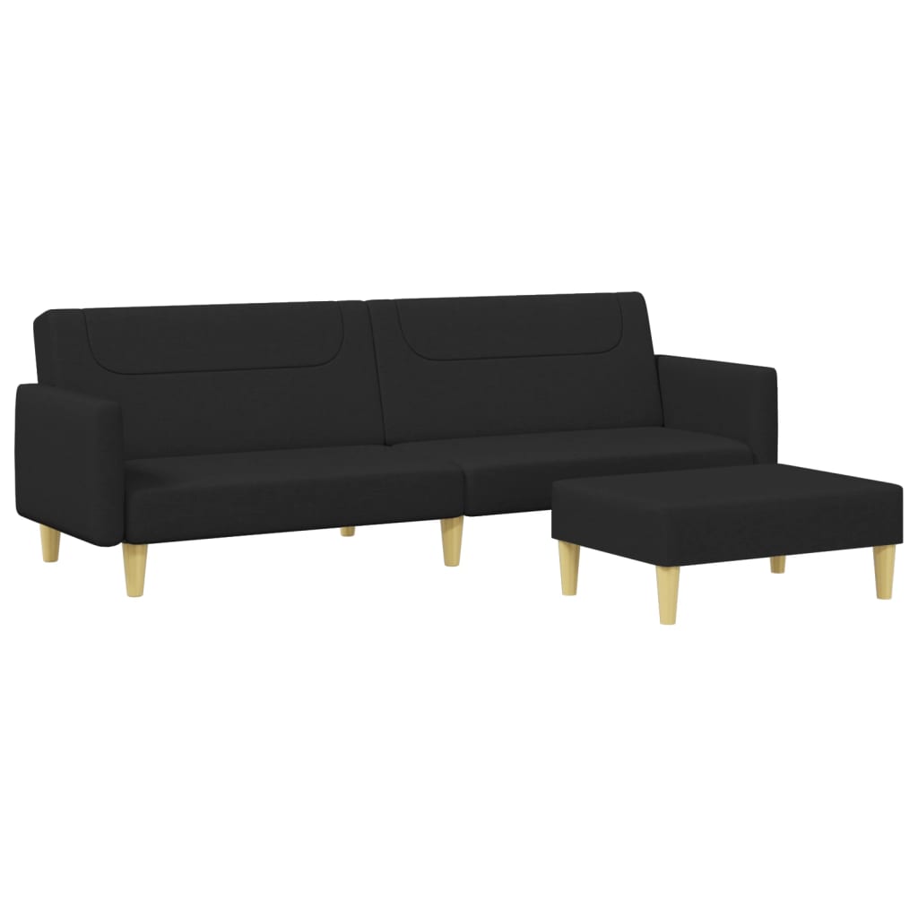 Sofá Cama De 2 Plazas Con Taburete Tela Negro / Vetonek_0