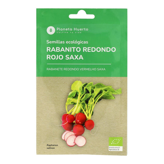 Sementes orgânicas de rabanete redondo vermelho Saxa da Planeta Huerto