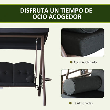 Outsunny Columpio De Jardín Exterior De 3 Plazas Con Toldo Ajustable Negro_5