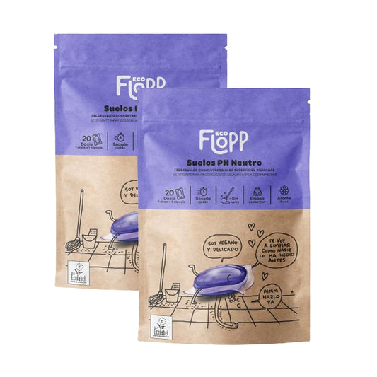 Embalagem de 2 x Limpador de pavimentos ECO pH neutro Doypack Flopp 20 cápsulas