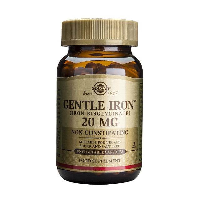 Cápsulas vegetais de bisglicinato de ferro Gentle Iron® Solgar 90 comprimidos