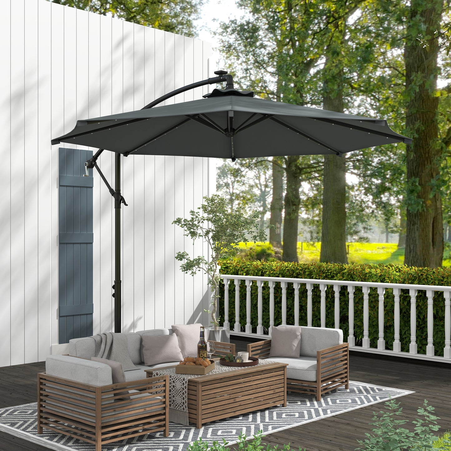 Outsunny Parasol Excéntrico Ø 294 Cm Con Base Cruzada Manivela Anti-uv 30+ Gris_3