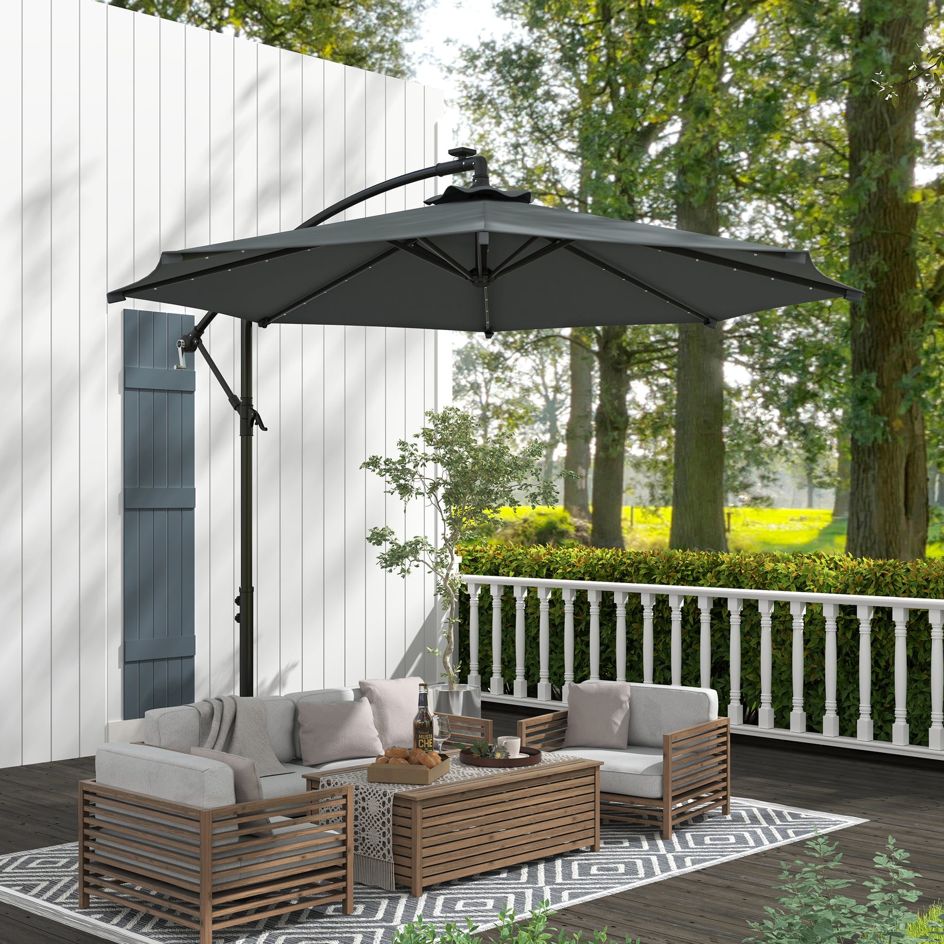 Outsunny Parasol Excéntrico Ø 294 Cm Con Base Cruzada Manivela Anti-uv 30+ Gris_3