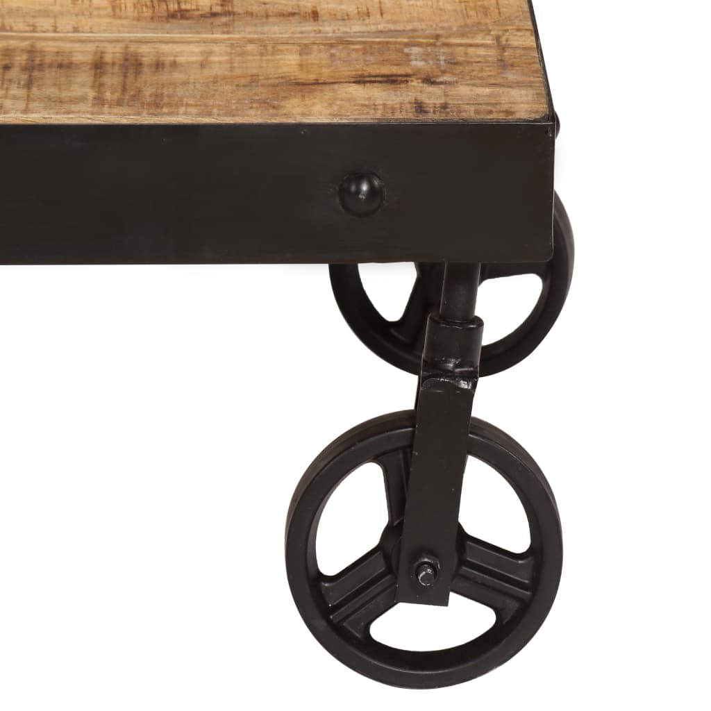 Mesa De Centro Con Ruedas Madera Maciza De Mango 100x60x26 Cm_4