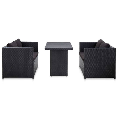 Vidaxl Set De Muebles De Jardín 3 Pzas Y Cojines Ratán Sintético Negro_0