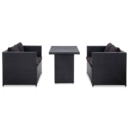 Vidaxl Set De Muebles De Jardín 3 Pzas Y Cojines Ratán Sintético Negro_0