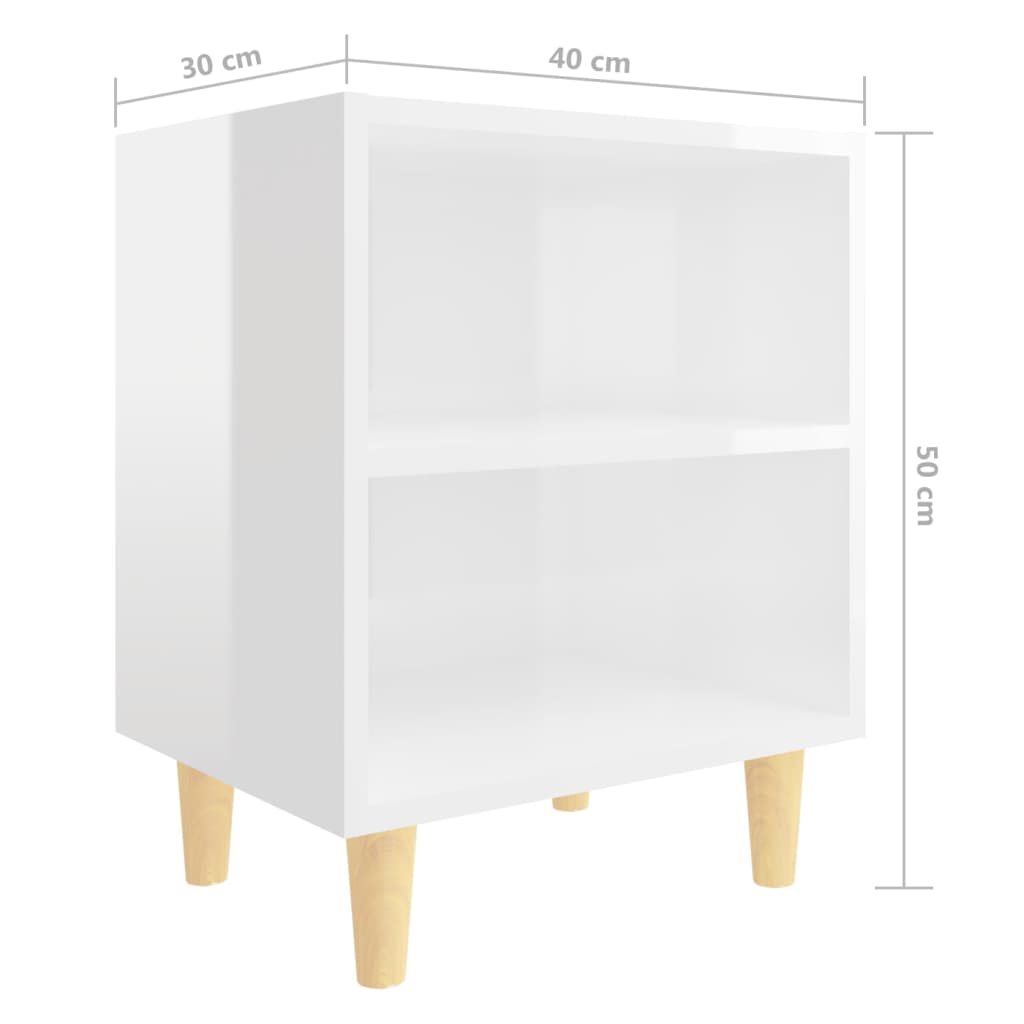 Mesita Noche Con Patas Madera Maciza Blanco Brillo 40x30x50 Cm_4