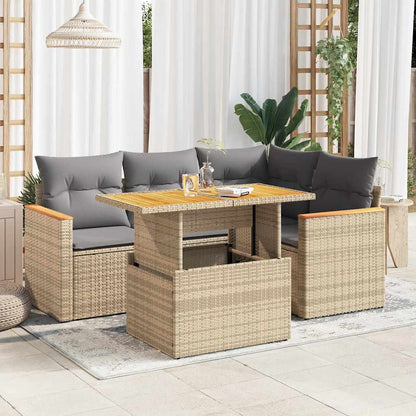 Set Sofás Jardín Y Cojines 5 Pzas Ratán Sintético Acacia Beige / Vetonek_1