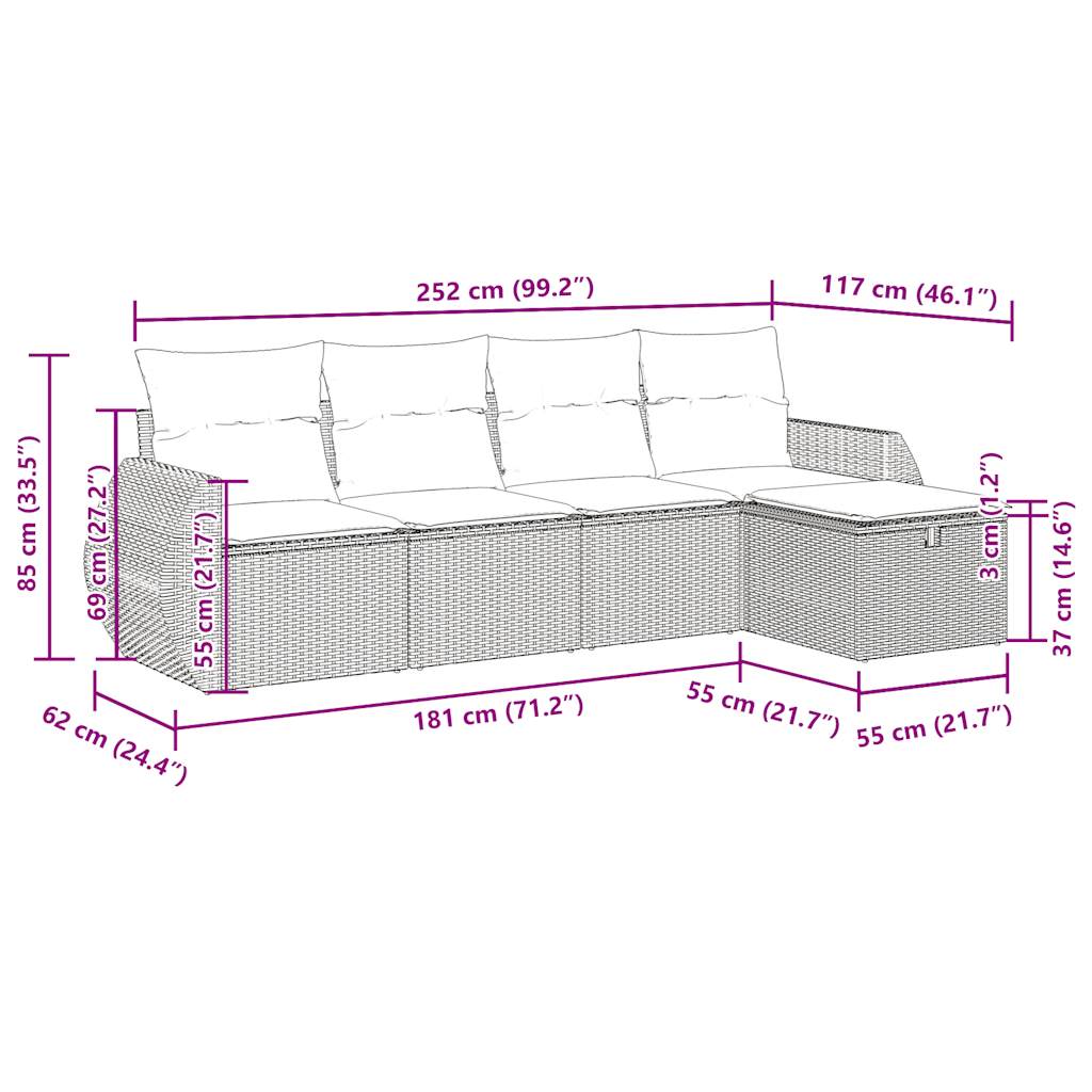Set De Muebles De Jardín 5 Pzas Y Cojines Ratán Sintético Negro / Vetonek_3