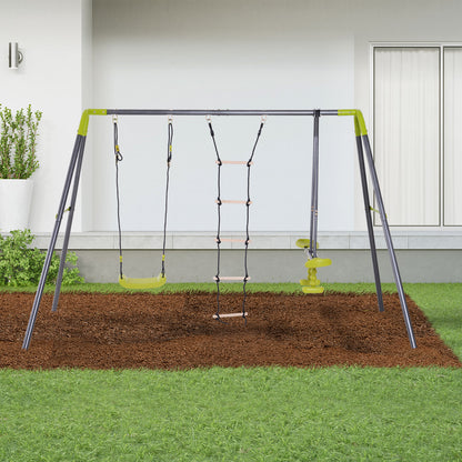Homcom 3 En 1 Columpio De Metal Para Niños +3 Años 295x138x175 Cm Verde Y Gris_1