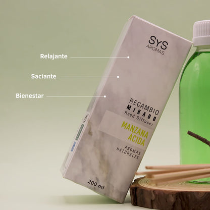 Recambio Mikado Manzana Ácida 200 Ml Con Varillas | Aroma Fresco Y Frutal | Refill Difusor | Larga Duración_2
