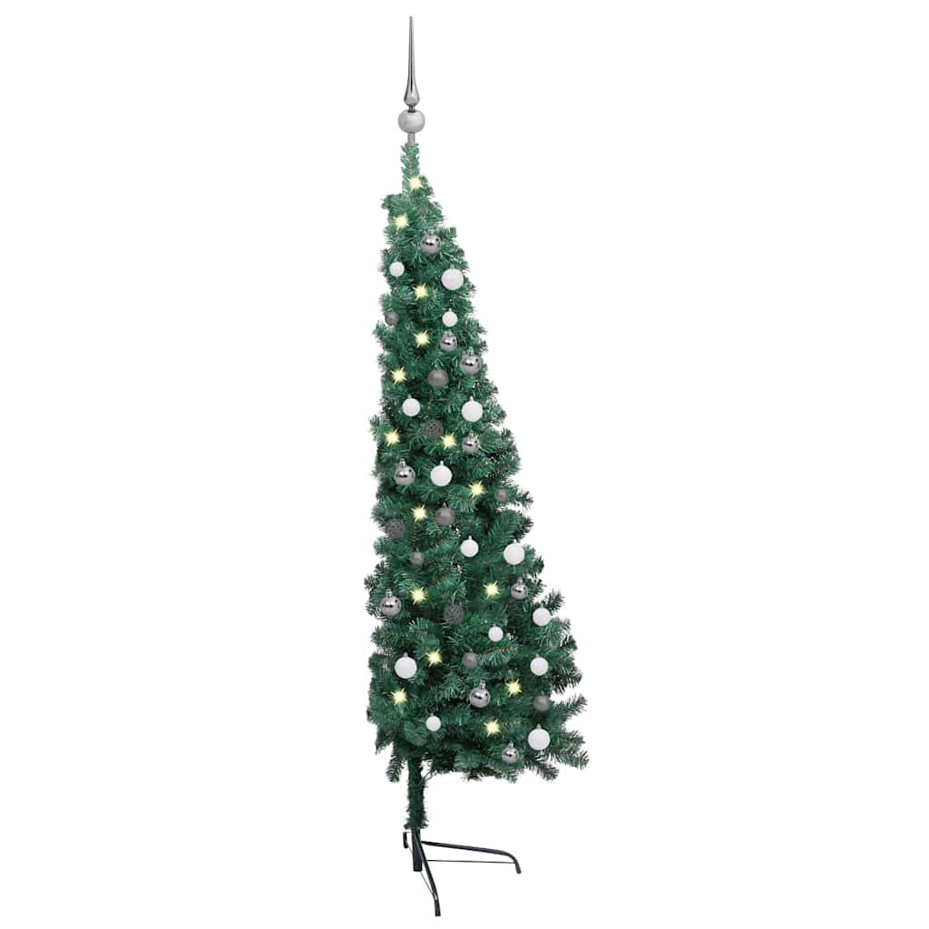 Vidaxl Medio Árbol De Navidad Con Luces Y Bolas Verde 180 Cm_1