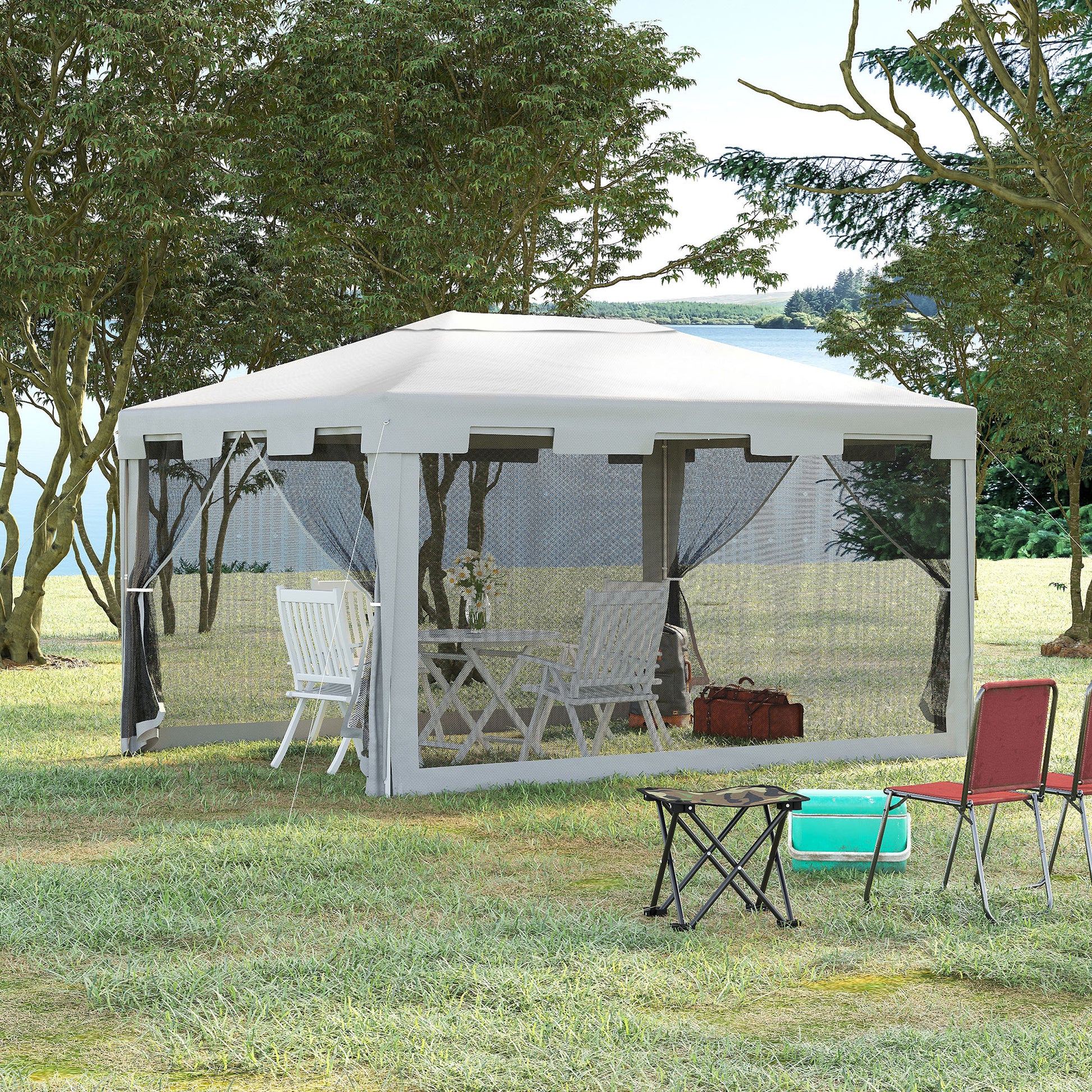 Outsunny Carpa De Jardín 4x3 M Con Mosquiteras Laterales Blanco Y Negro_1