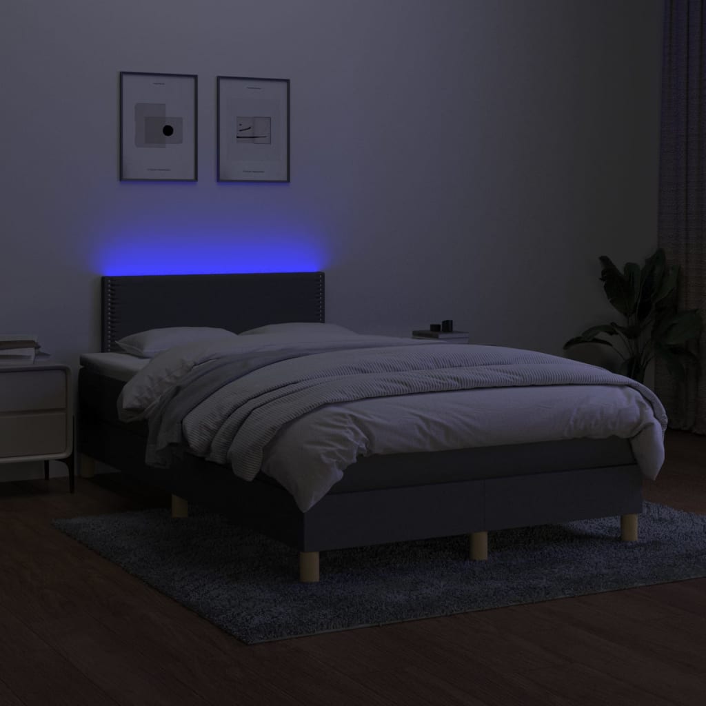 Cama Box Spring Con Colchón Y Led Tela Gris Oscuro 120x200 Cm / Vetonek_3
