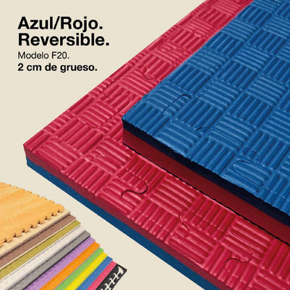 Jowy Tatami Puzzle 2cm 100x100cm, Pack 4 Unidades – Superficie 5 Líneas Rojo/azul_0