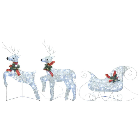 Vidaxl Trineo Y Renos Decoración De Navidad De Jardín 60 Led Plateado_0