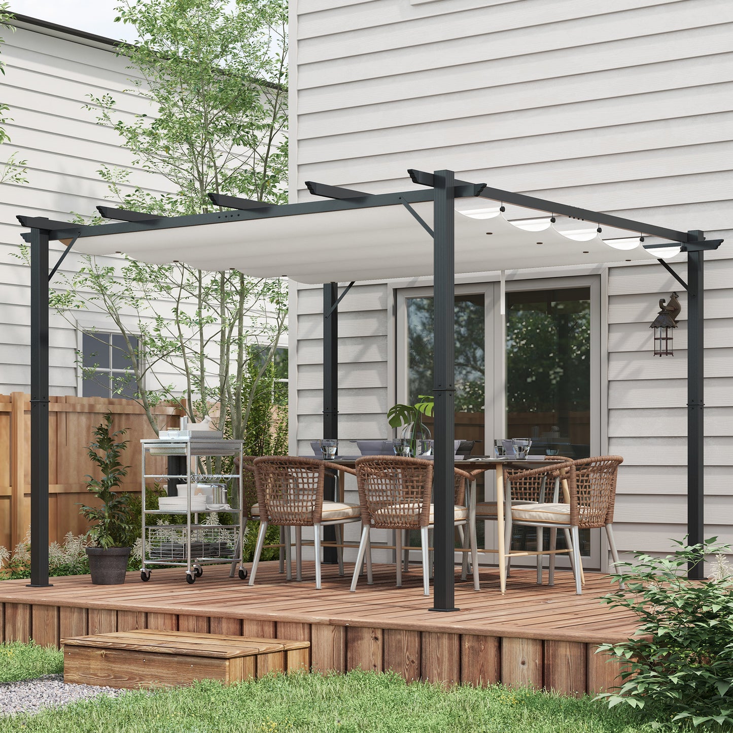 Outsunny Conjunto De Pérgola Incluye 1 Pérgola De Jardín Y 1 Cubierta_1