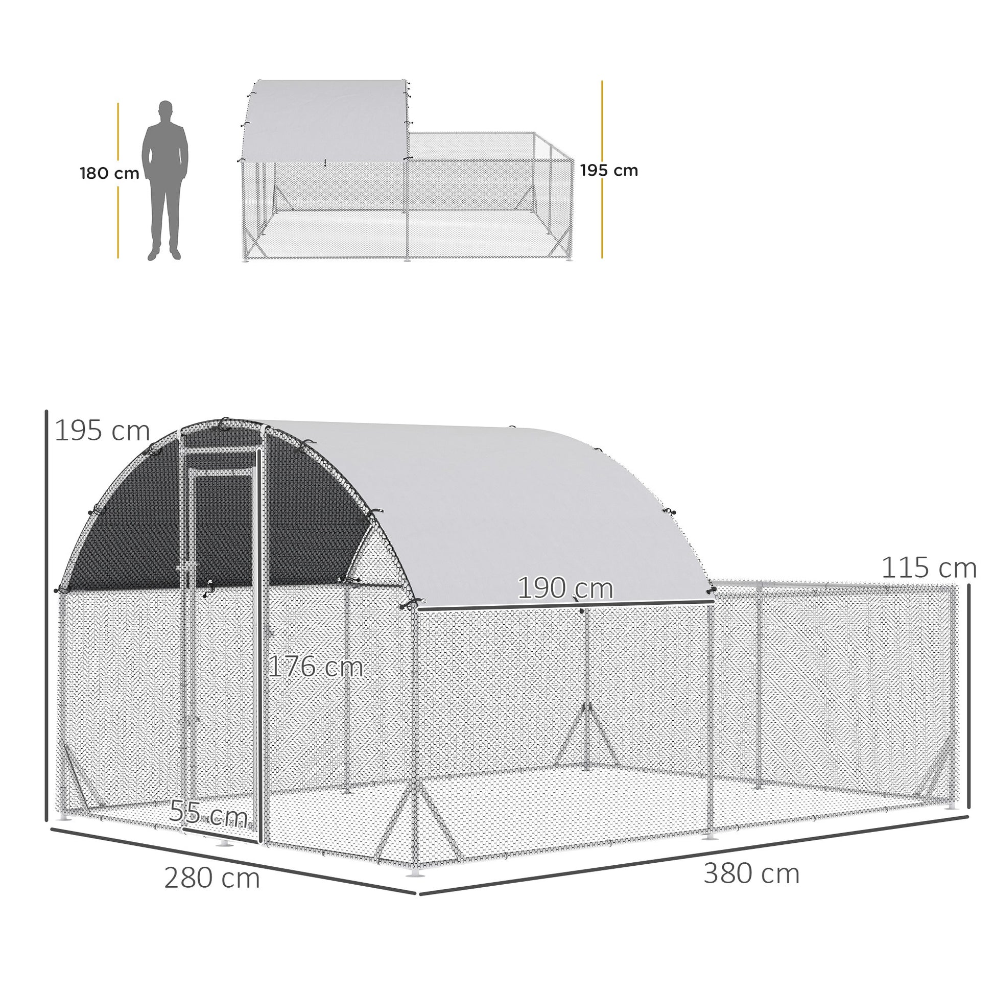 Pawhut Gallinero Exterior Grande De Acero Galvanizado 380x280x195 Cm Con 2 Pisos_2