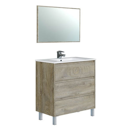 Mueble De Baño Dakota 80 Con Espejo Melamina, Roble, Mueble:80espejo:80 X Mueble:86espejo:57,5 X Mueble: 45cm Espejo: 1,8cm_0