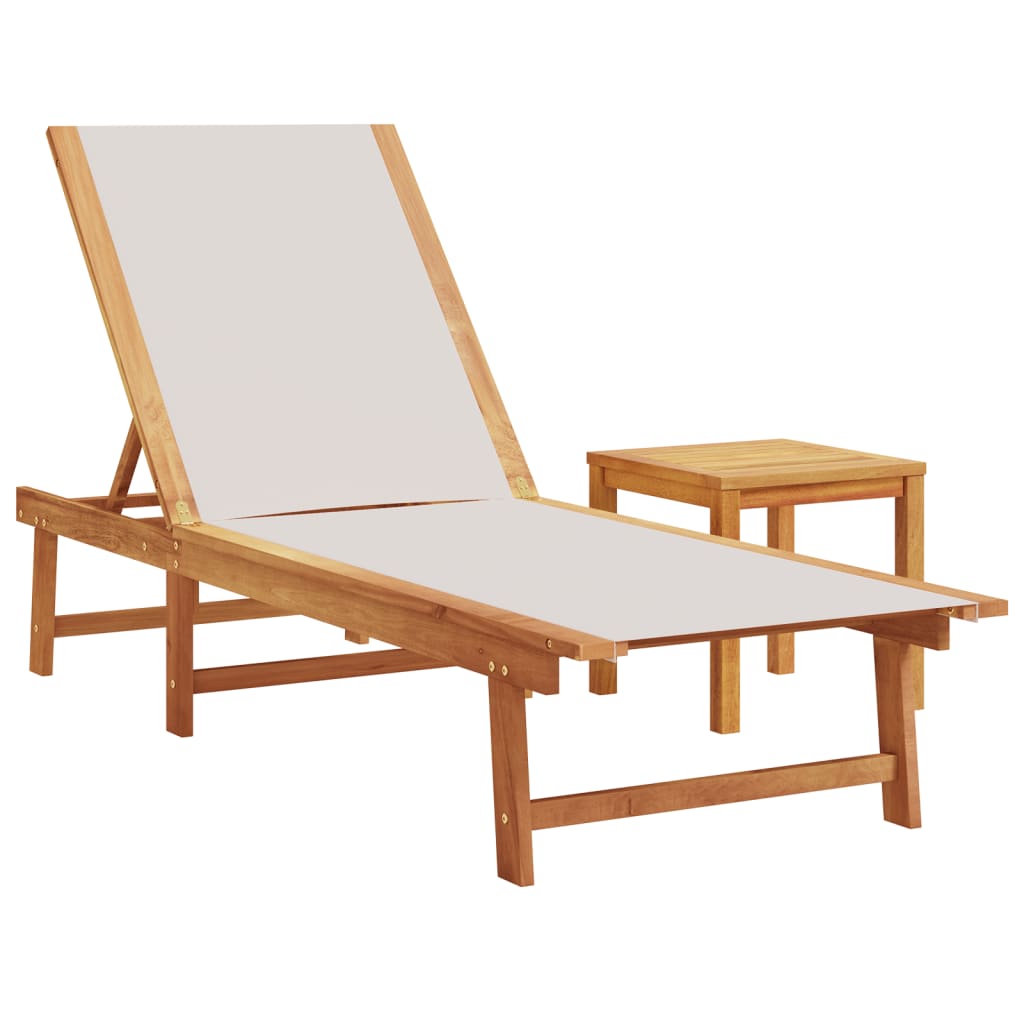 Tumbonas 2 Uds Con Mesa Madera Maciza Acacia Y Textileno Gris / Vetonek_1